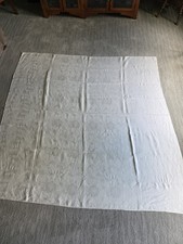 Vintage Beige Linen Tablecloth 70" x 68" Floral Pattern