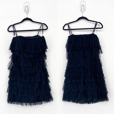 Ann Taylor Women 8 Dress Black Tulle Fringe Tiered Strapless Mini NEW NO BELT