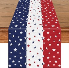 72 x 13 Inches Patriotic Table Runner, Red White and Blue Star Print American