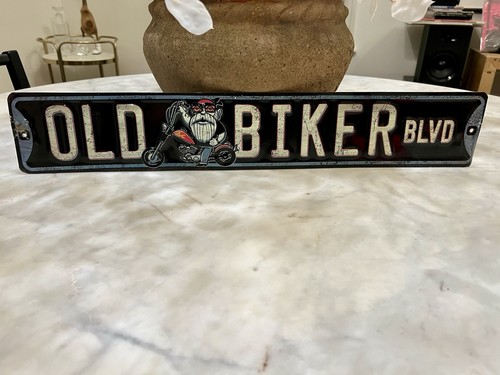 Old Biker Blvd Metal Sign Motorcycle Garage Vintage Style Man Cave Wall Art 