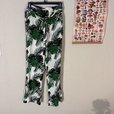 Guess Floral Tropical Print Monsterra Pants Wide Leg Palazzo Resort Size M