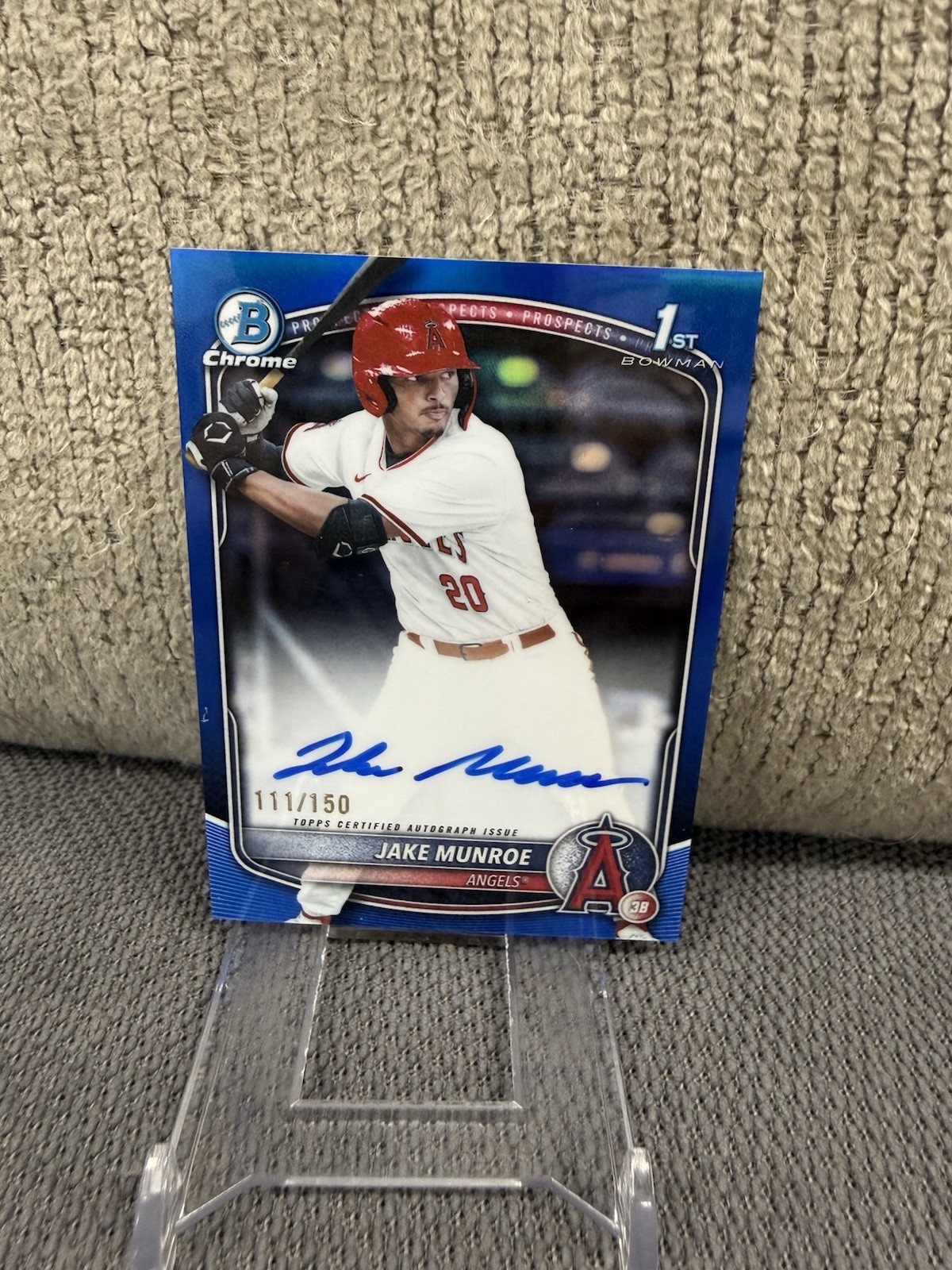 2025 Bowman Chrome Draft Jake Munroe 1st Bowman True Blue Refractor Auto 111/150