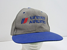 Vintage 80s 90s Otto Cap United Airlines Gray Blue Snapback Hat Cap