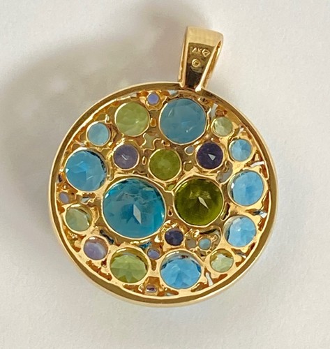 14k 14kt Yellow Gold 1" Pendant Peridot Topaz Amethyst signed makers mark 7.6gms - Picture 5 of 9