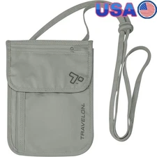 RFID Blocking Neck Pouch Travel Money Passport Cards Secure Zip Pockets New