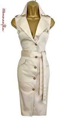 NEW Karen Millen UK 16 SAFARI BELTED TRENCH SHIRT DRESS IN STONE - Image 1 of 4