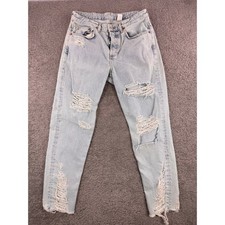 H M Denim Womens Light Wash Distressed Low Waist Boyfriend Jeans Size 27
