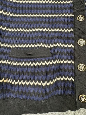 Chanel P70827K10079 Cardigan Sweater 38 Navy Black Striped CC
