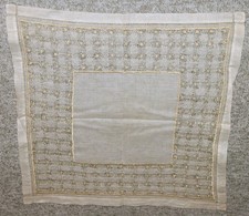 Antique early Linen w/ Drawn Thread Work Hankie abt 12" square Beautiful