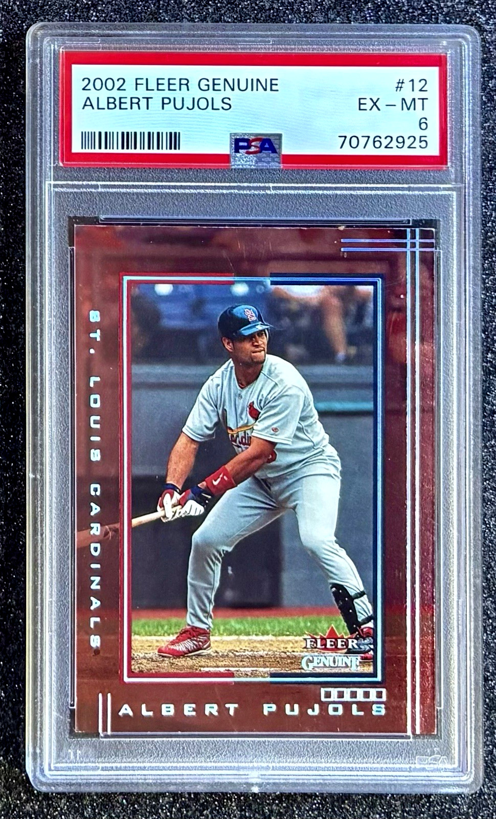 2002 Fleer Genuine Albert Pujols #12 St. Louis Cardinals (3x MVP) PSA 6 EX-MT view 1