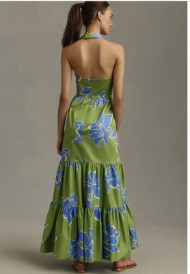 Anthropologie Hutch Floral Halter Maxi Dress Sz 8P Green | eBay