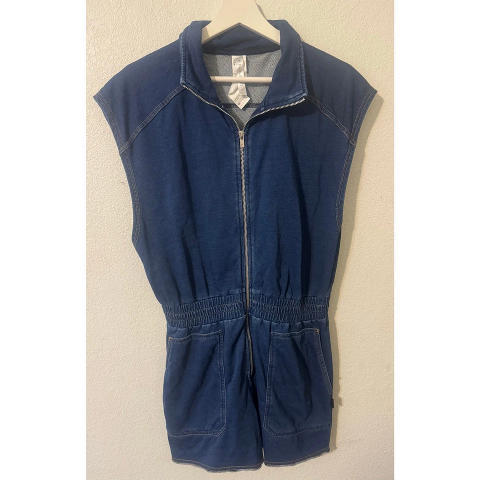 Fabletics Women YITTY Terry Romper Blue Faux Denim Size Medium - Image 3 of 4