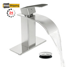 Fransiton Brushed Nickel Waterfall Bathroom Faucet Short,