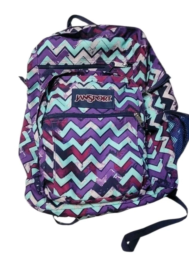 Jansport Big Student Backpack Chevron Purple and Teal - Image 2 of 4