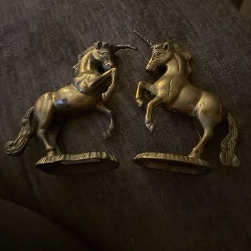 Brass Unicorn Bookends Set Mythical Creatures Fantasy Decor Vintage Matched Pair