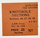 Football Ticket: 1938 Texas A&M Aggies vs Texas Longhorns - Austin - Dana Bible