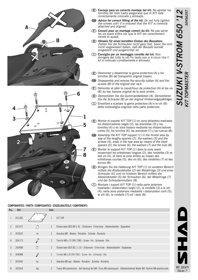 Nuevo kit de portaequipajes trasero SHAD Top Box Case para Suzuki V-Strom 650 XT 2012-2016 Foto 2 de 4