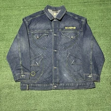 Vintage Rocawear Jacket Mens 2XL Blue Denim Hip Hop Urban Streetwear Logo y2k