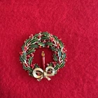 Vintage Christmas Wreath Brooch Pin Gold Tone Costume Fashion Jewelry