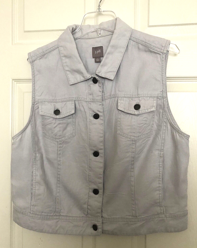 J. JILL - LINEN VEST Fog Grey CLASSIC AMERICAN All-Season Jean-Style L/14 - $100 - Picture 5 of 23