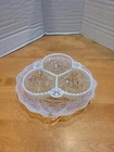 Vintage Fenton Moonstone Hobnail Opalescent 3 Section Relish Dish & Underplate