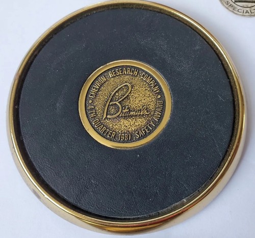 BTS Solid Brass Specialties Leather/Brass Coasters Set Of 9 Chevron RARE Vintage - Picture 6 of 22