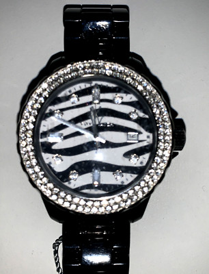 NWT ToyWatch TS08BK Safari Zebra Black Swarovski Crystal  display picture 1