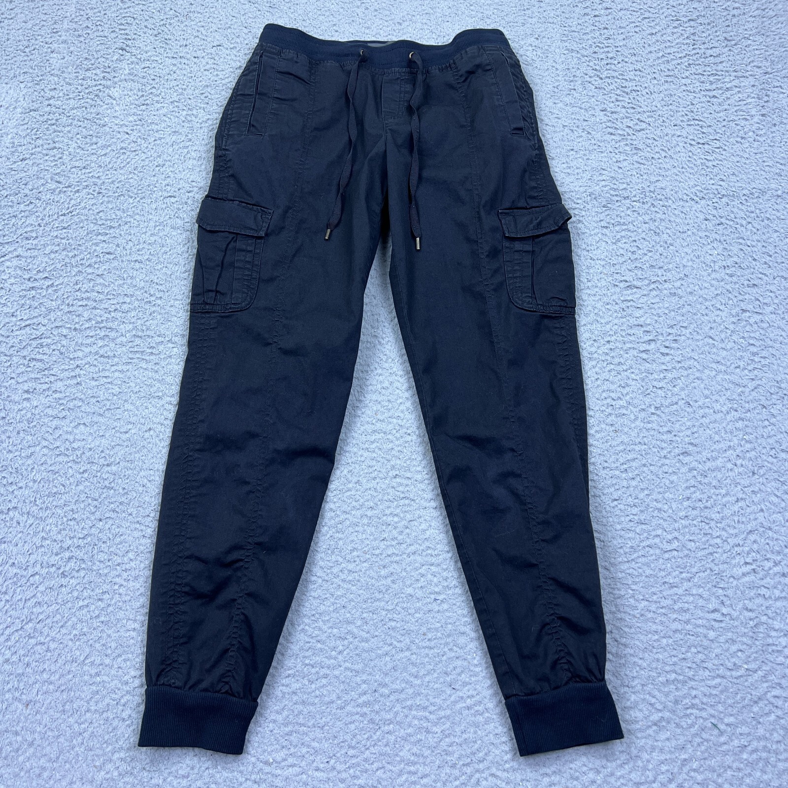 Eddie Bauer Women's Cargo Joggers Size 2 Black Cotton Drawstring Trousers Pants