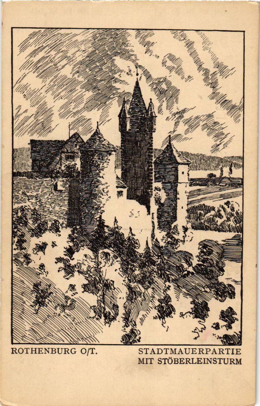 Old postcard postcard Rothenburg city wall part with Stoberleinsturm GERMANY (941043)