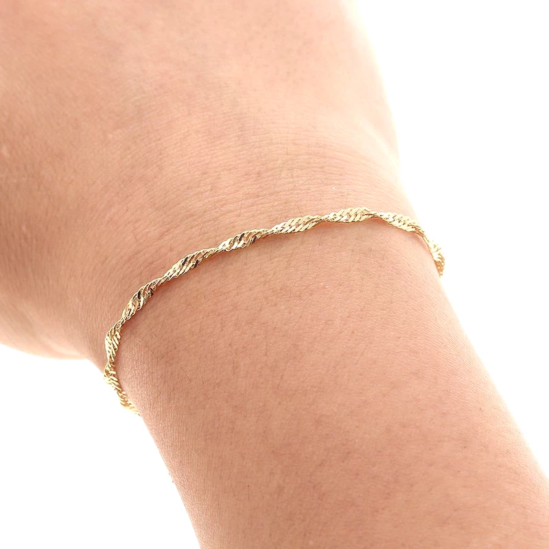 Parure Bijoux - Femme - Maille Singapour - Bracelet - Plaqué Or Jaune 750/1000 - Photo 3/4