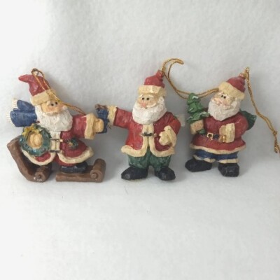 Set Of  3Santa PolyStone Ornaments Christmas Tree Holiday Decorations