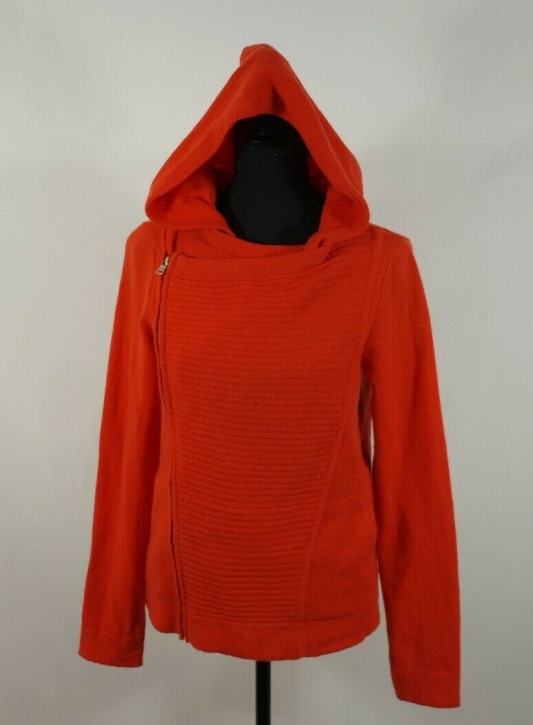 Armani Exchange Orange Asymmetrical Moto Slide Wool Pockets Hooded
