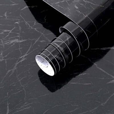 17x393 Inch Black Marble Wallpaper Peel and Stick Contact Paper for Countertops