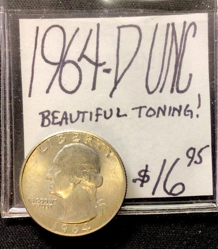 1964 D Washington Silver Quarter UNC! Beautiful Toning! ENN Coins