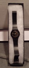 Geneva Black Wrist Watch w CZ at 12 & Gold Sun Face Quartz Steel Band Bracelet