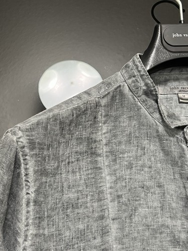 John Varvatos Artisan Luxus Herren Hemd - Leinen - Latz vorne - Flügelkragen - Vintage - Bild 4 von 13