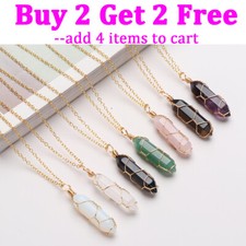 1x Healing Crystal Pendant Wire-Wrapped Hexagonal Stone Pendant Necklace Jewelry