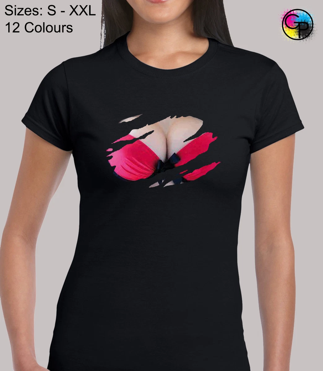 Boobs Slash Funny Novelty Rude Fitted T-Shirt Top Tshirt Tee Gift