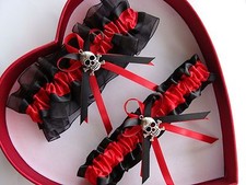 NEW Sexy Wedding Garter Red Black Prom GetTheGoodStuff Skull Crossbones