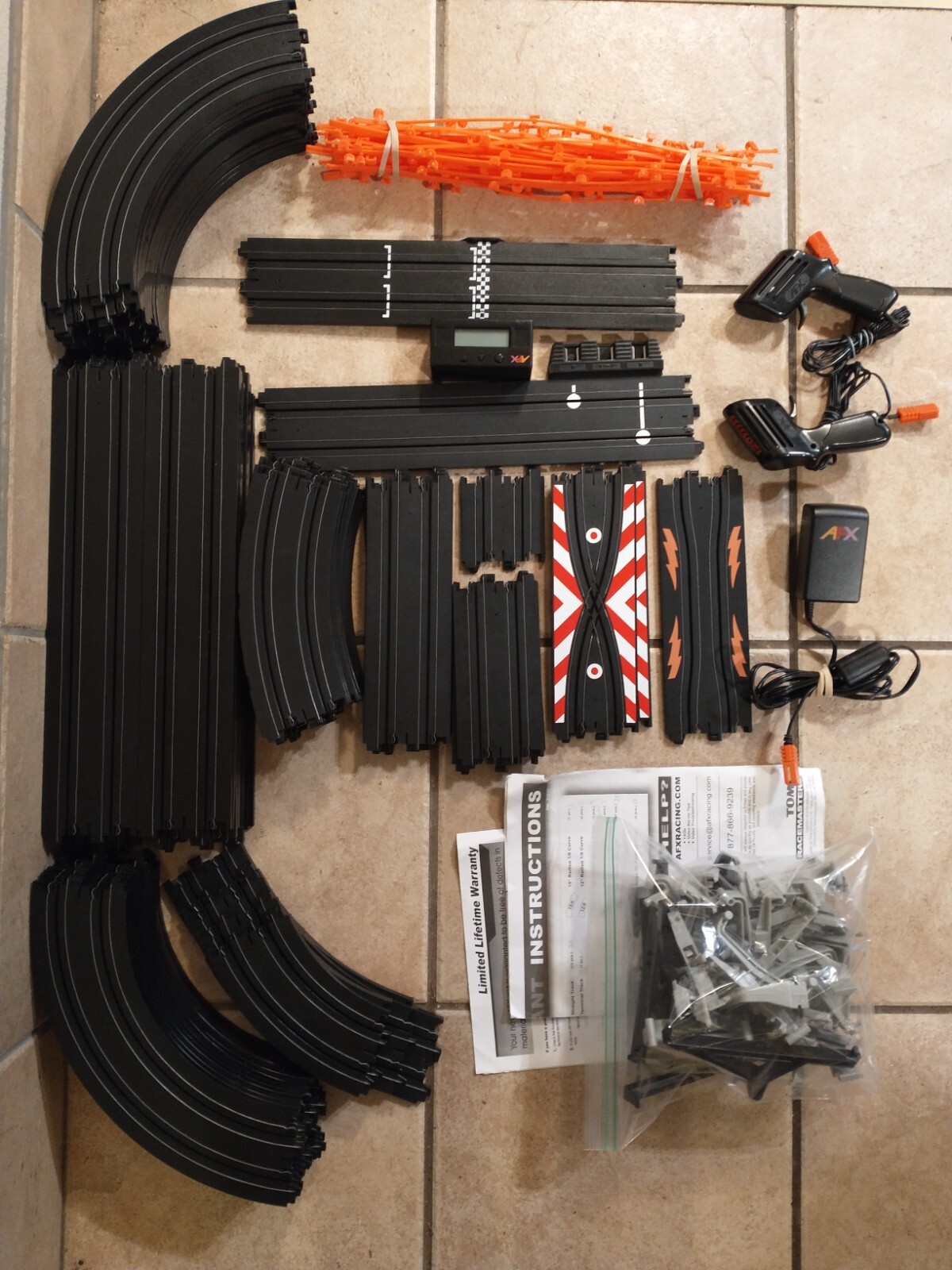 TOMY AFX GIANT RACEWAY SLOT CAR SET OVER 62.5' NO CARS, EXTRA TRACK