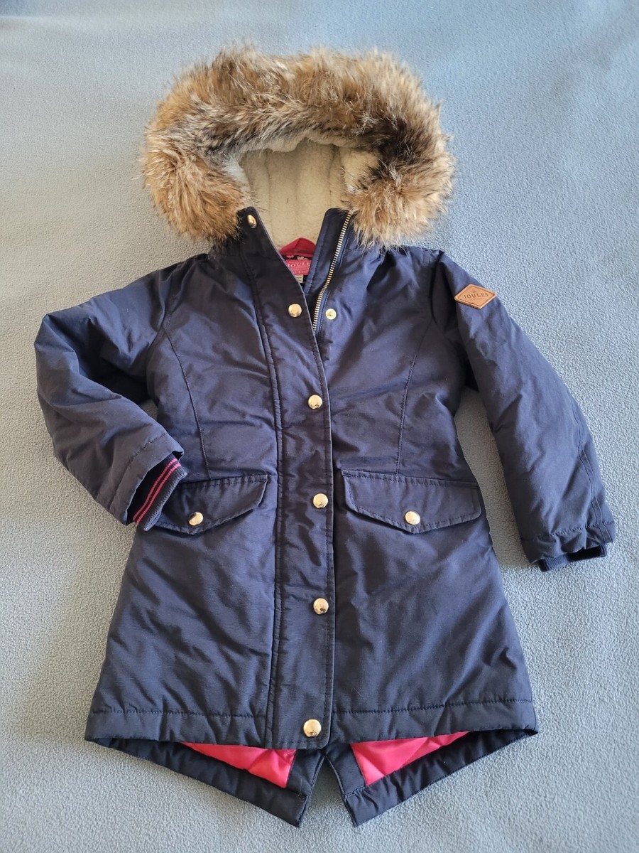 JOULES Bonnie Girls Navy Parka-styled Winter Jacket w/Faux Fur Trim -- Sz  6y/46