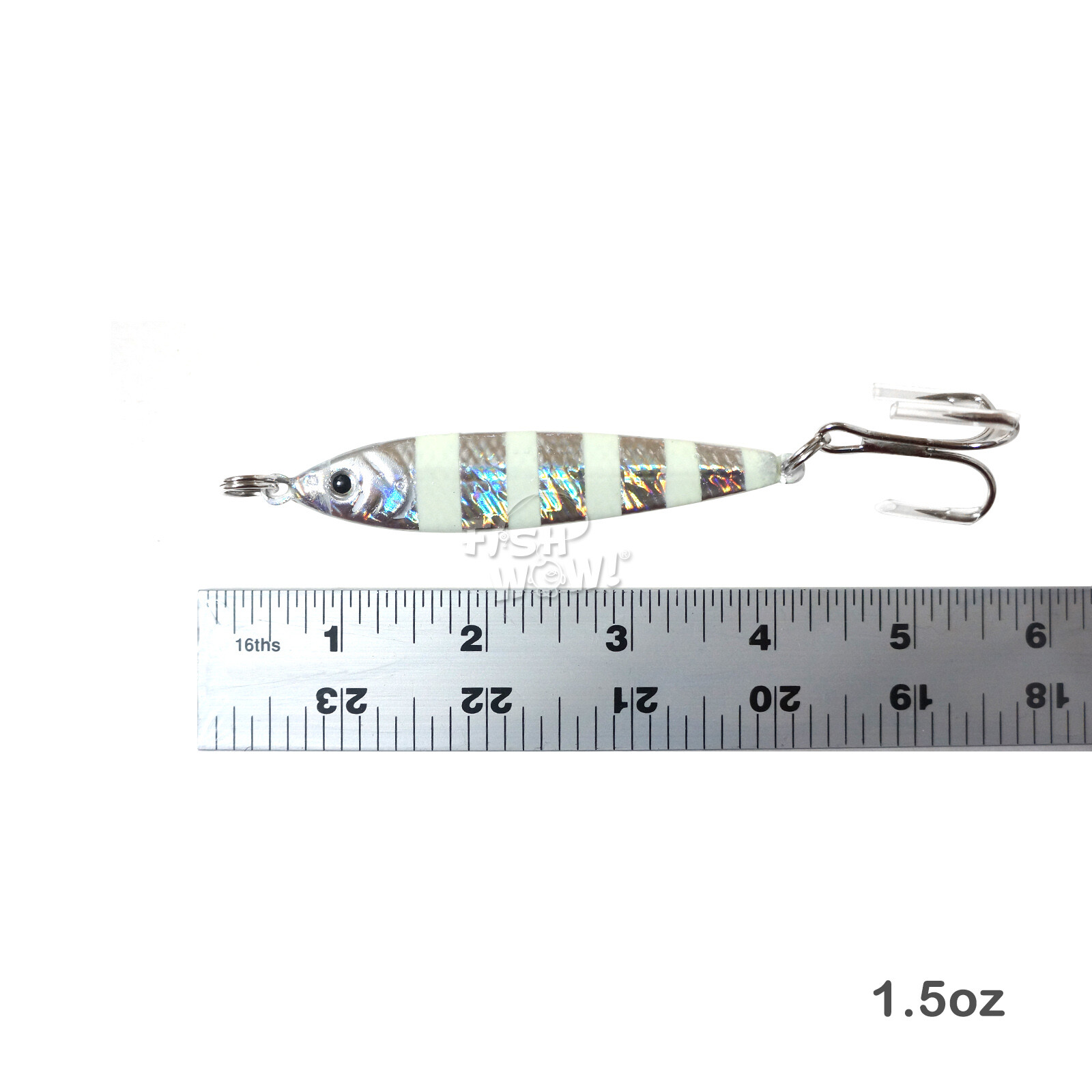 50pcs Fish WOW! 1.5oz Mega Metal Bait Jig luna Lure 3x Treble Hook Glow Silver - Image 2