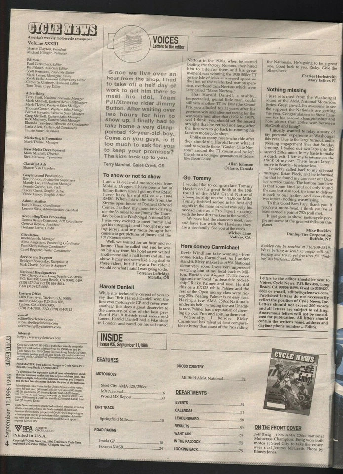 1996 September 11 Cycle News - Vintage Motorcycle Newspaper Foto 2 de 2