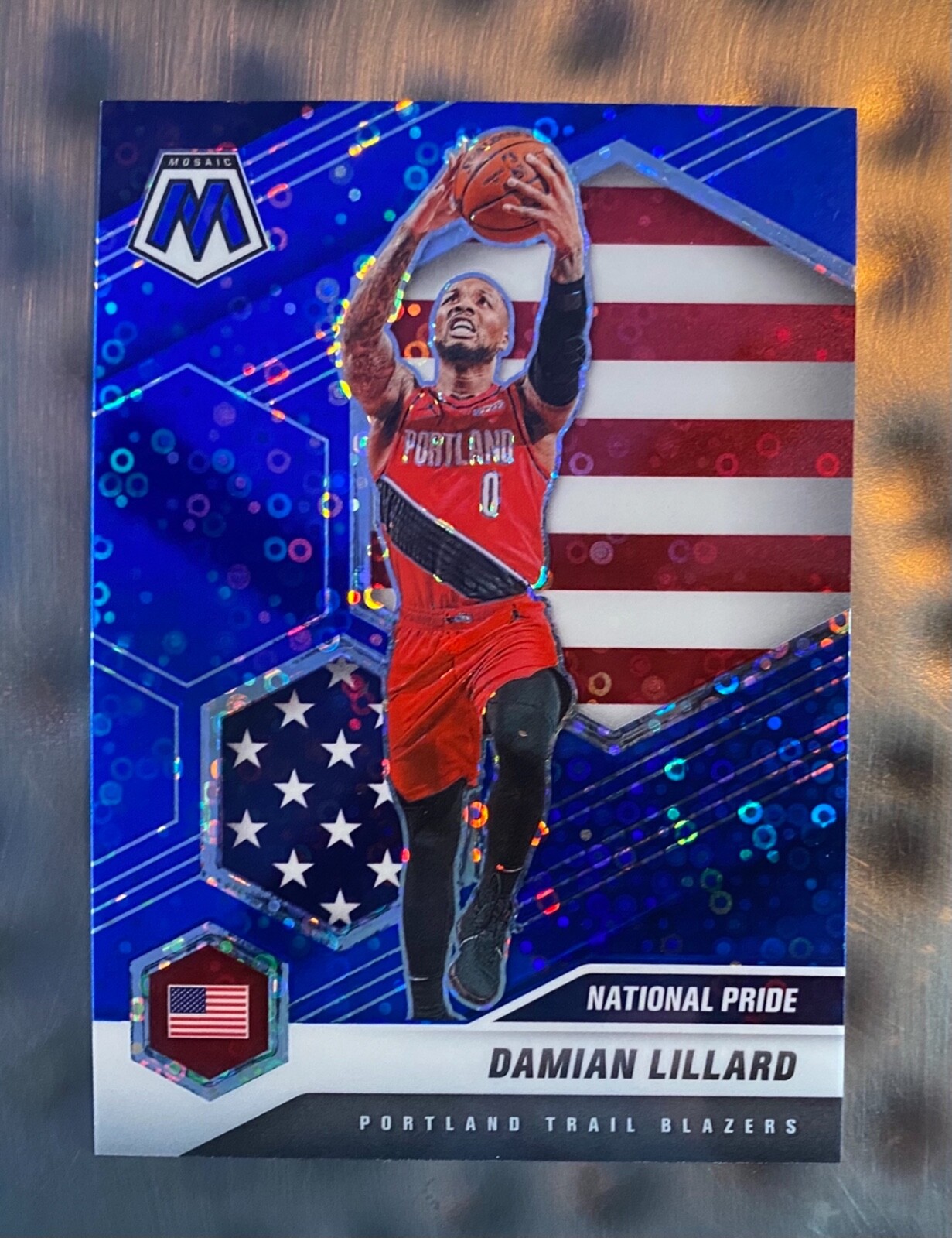 2020-21 Panini Mosaic FAST BREAK Damian Lillard BLUE PRIZM 39/85 National Pride!