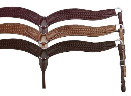 Showman 2" Wide Leather Contoured Breast Collar w/ Basketweave Tooling - Picture 1 of 5