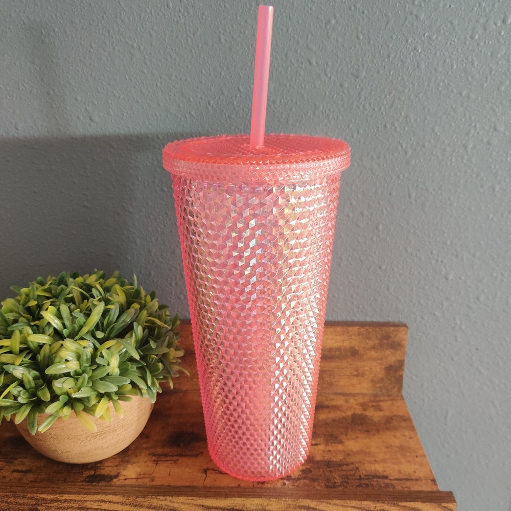 24 Oz Pink Tumbler with Straw Lid for Travel Drinkware NWT