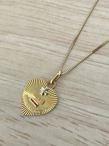 0.20 Carat Lab Created Ruby AUGIS Heart Pendant Solid 14K Yellow Gold Plated - Picture 3 of 5