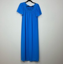 Shadowline Royal Blue Vintage Night Gown Floor Length Cap Sleeve Silky Medium