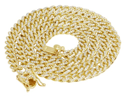 Yellow Gold Miami Cuban Link Real Diamond Chain Necklace 7MM 11.5CT 24" - Picture 2 of 6