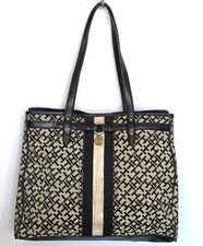 Tommy Hilfiger Monogram Tote Shoulder Bag Square Black Tan All Over Print